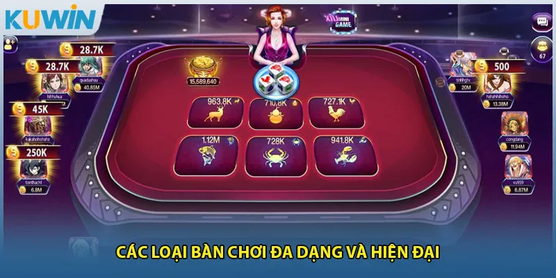 Các loại bàn chơi đa dạng và hiện đại
