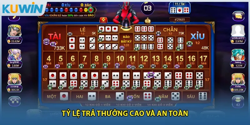 Tỷ lệ trả thưởng cao và an toàn
